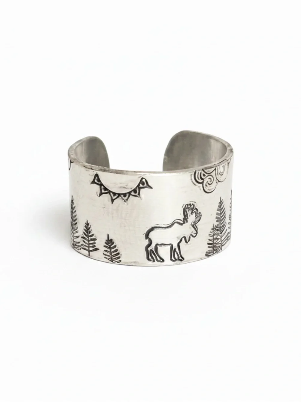 Handmade Moose silver tone‎ hypoallergenic adjustable wide Cuff ring